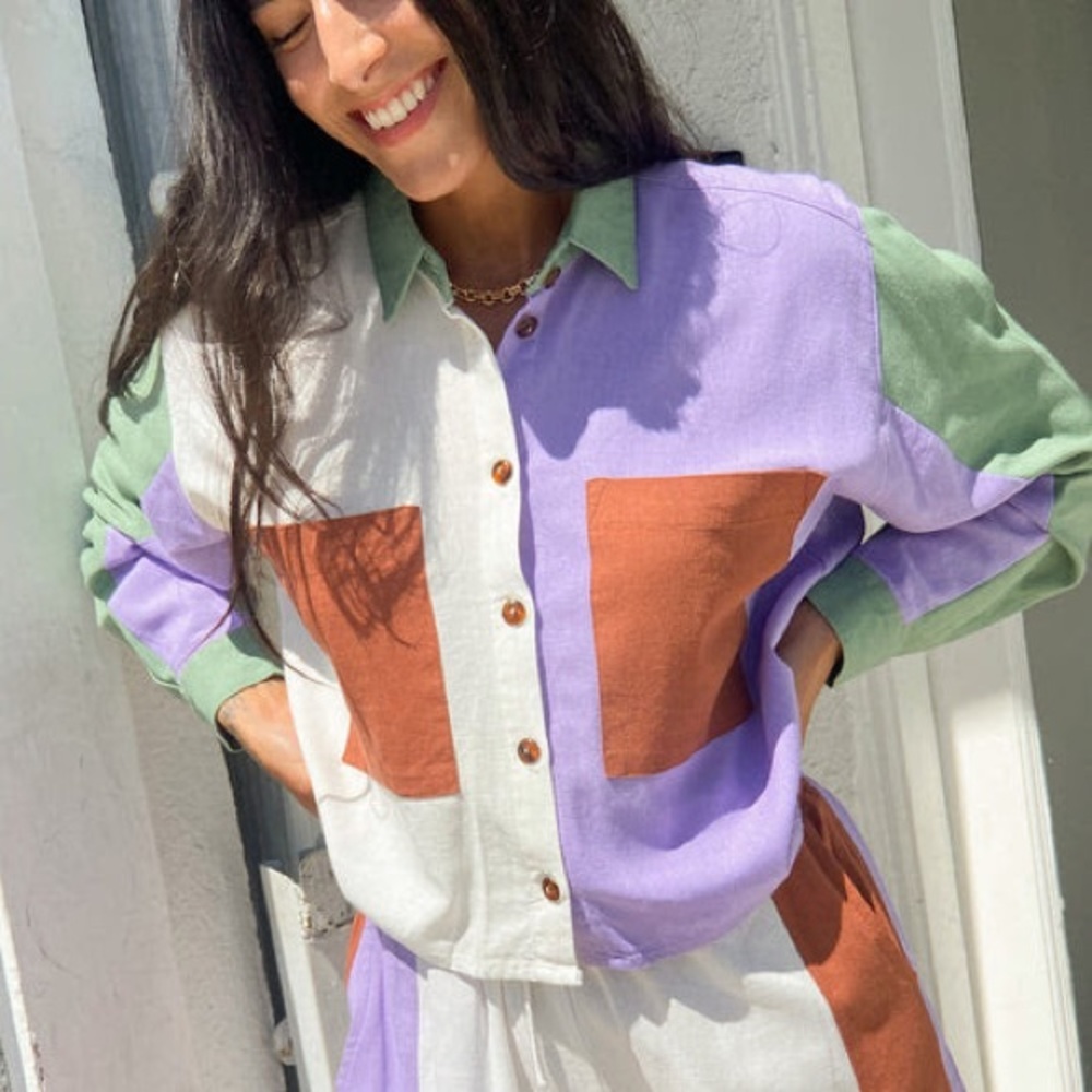 PASTICHE COLOR BLOCK LINEN TOP